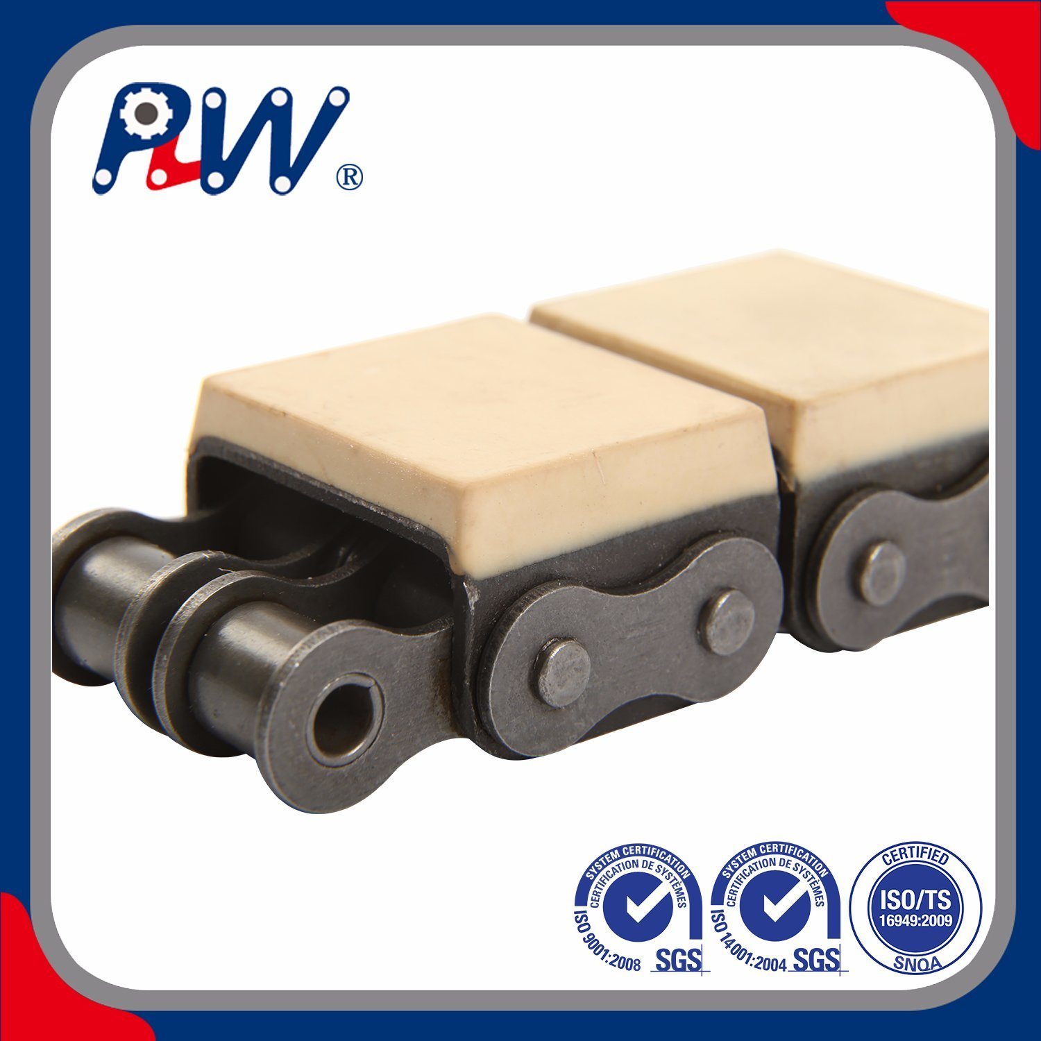 Cadena de rodillos con perfiles de elastómero vulcanizado Cadena transportadora C08B-G1