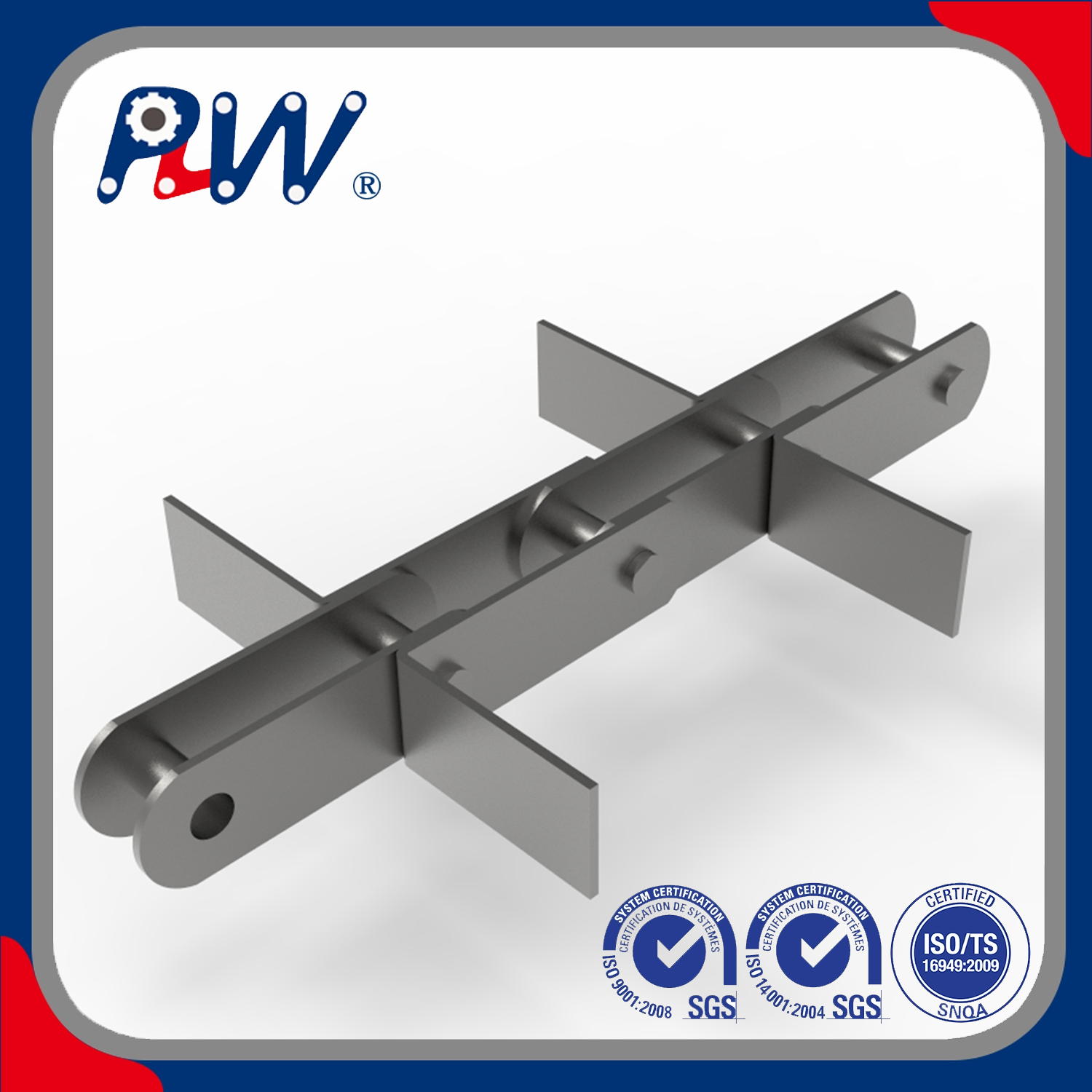 Cadena transportadora de doble tono con accesorios especiales